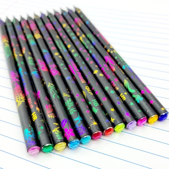 Black Wooden Jeweled 12pc Pencil Set - Picture 4 of 4